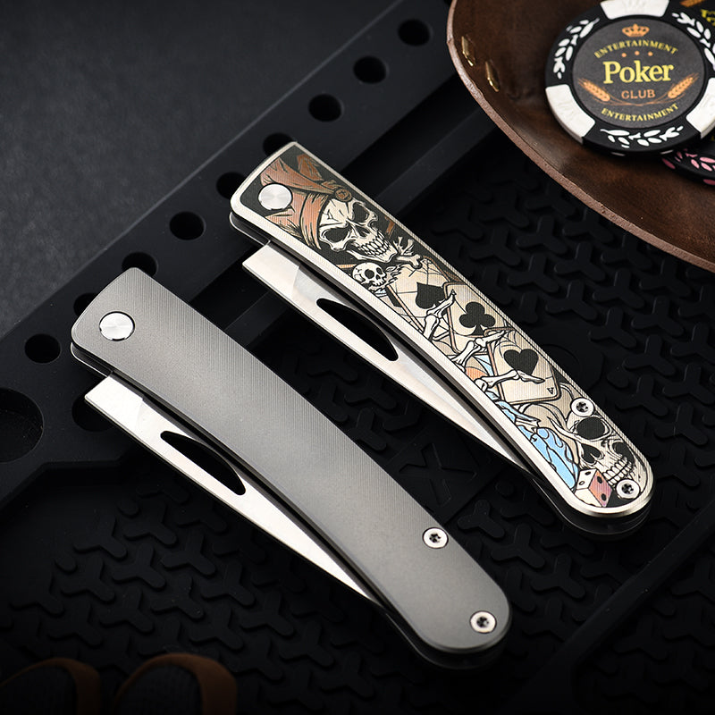 PioneerEDC Hand-Engraved titanium pocket knife M390 Blade camping folding knife outdoor portable edc collection tool for play