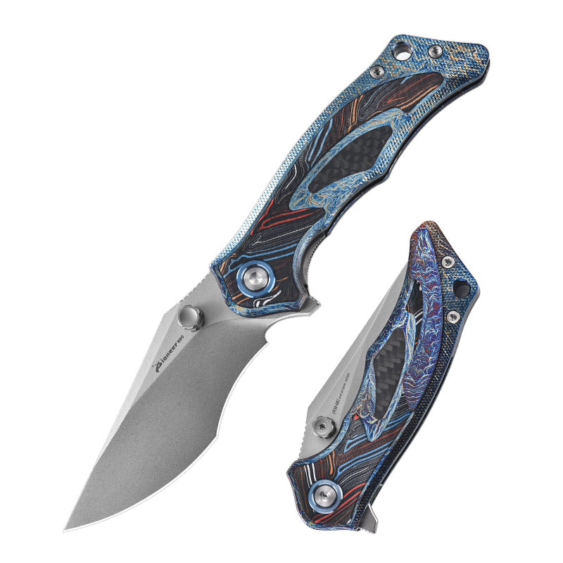 PioneerEDC Luxury Damascus G10 Patten Titanium Pocket Knife Hand Forged Finish Blade Titanium Tactical Knife for Camping