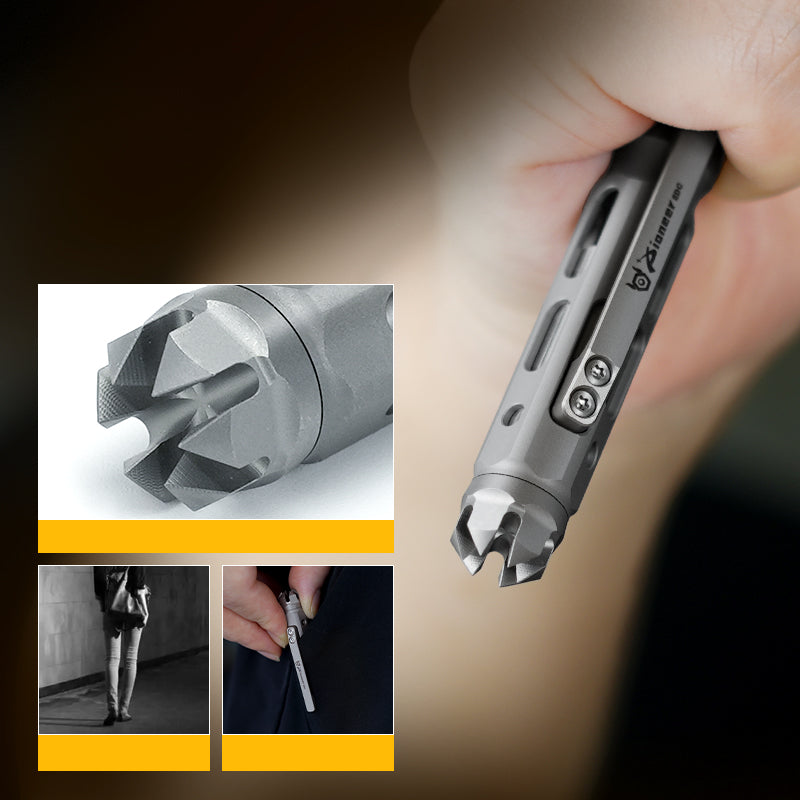 Pioneeredc New Titanium Alloy Tactical Pen Signature Metal Pen Tungsten Steel Head Self Defense Pen Designed for Camping Hiking