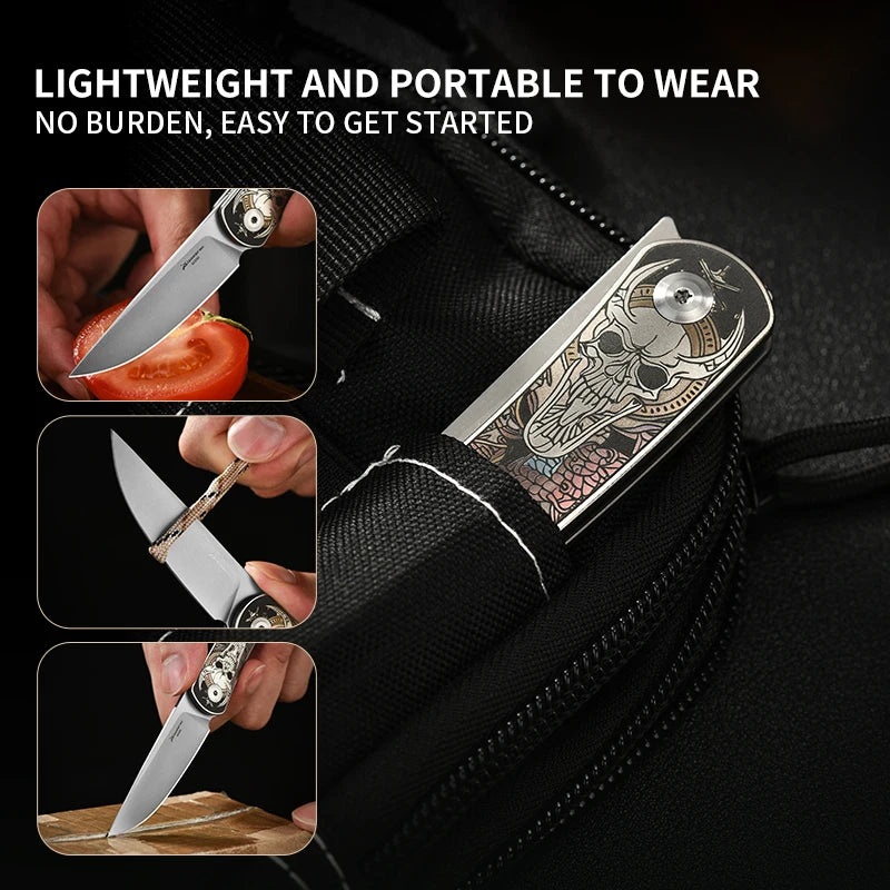 PioneerEDC Titanium Handle Knife M390 Blade Pocket Knife Folding Utility Camping Knife Portable Tactical Survival Outdoor Tool