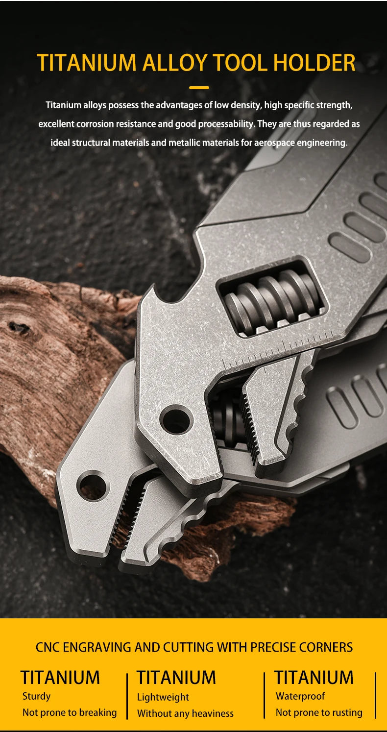 PioneerEDC Mini Adjustable Wrench & M390 Titanium Folding Knife - Heavy Duty 2-in-1 Multifunction EDC Tool for Outdoor