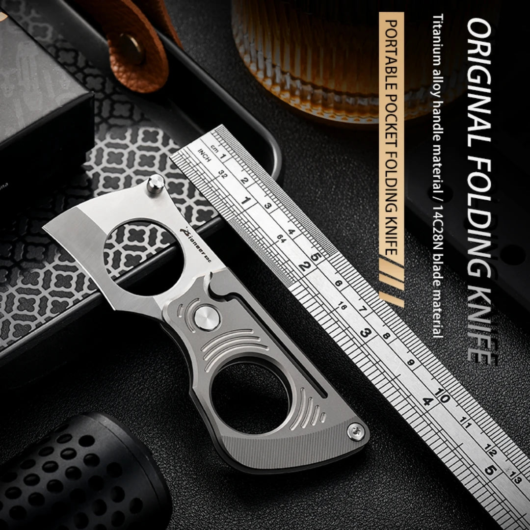 PioneerEDC Titanium Folding Knife 14c28n Steel Pocket Knife Outdoor Camping Portable Multifunctional EDC Tool Folding Box Cutter
