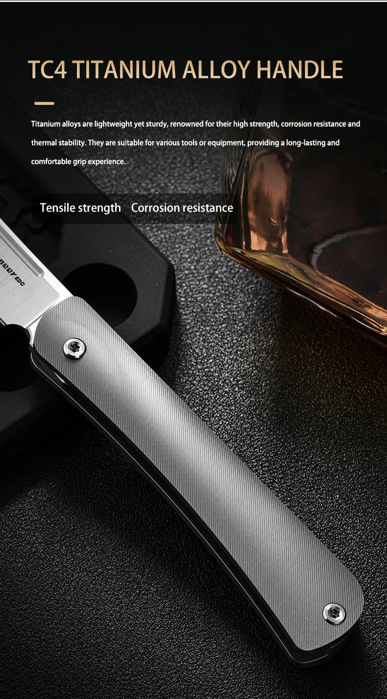 PioneerEDC 14C28N Steel Blade Grade 5 Titanium Folding Knife Sandblasted Color Value EDC Camping Tactical Knife