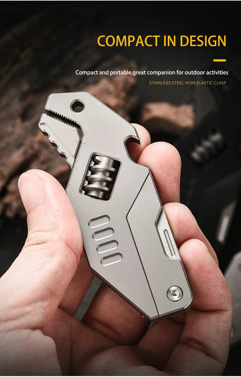 PioneerEDC Mini Adjustable Wrench & M390 Titanium Folding Knife - Heavy Duty 2-in-1 Multifunction EDC Tool for Outdoor