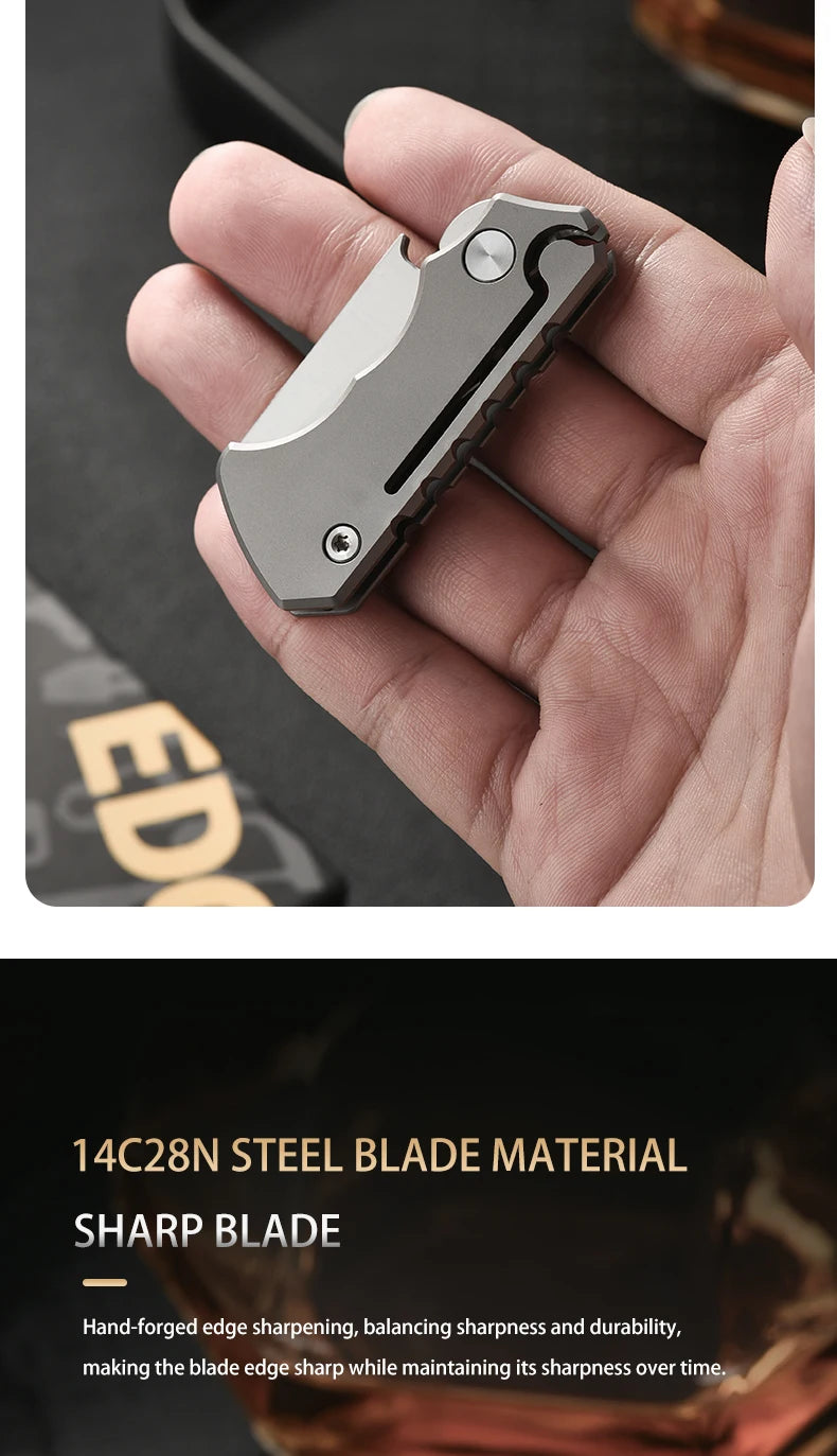 PioneerEDC Survival DIY Titanium Knife EDC Stainless Steel Blade Mini Portable Folding Tactical Pocket Knife Outdoor Camping
