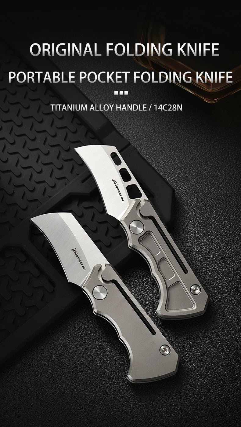 PioneerEDC Survival DIY Titanium Knife EDC Stainless Steel Blade Mini Portable Folding Tactical Pocket Knife Outdoor Camping