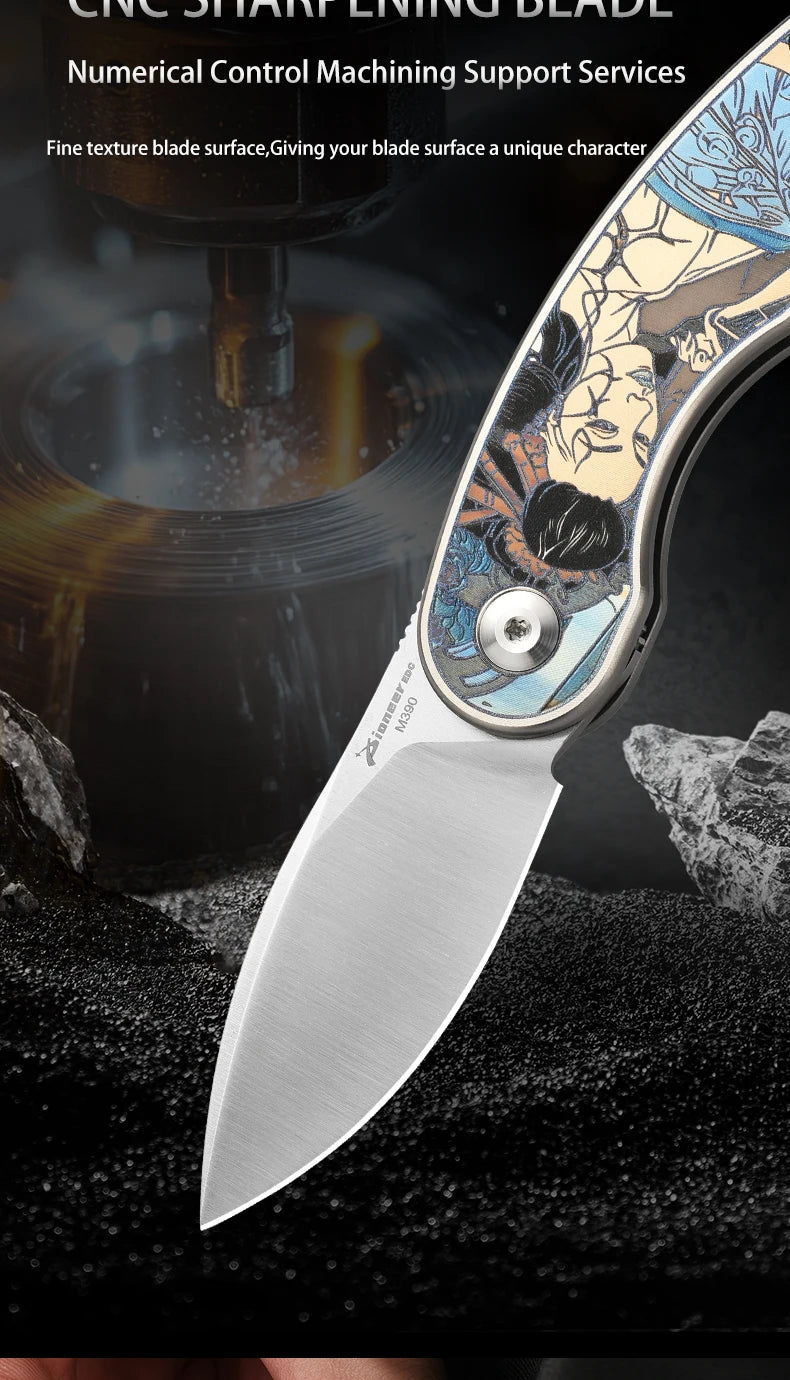 PioneerEDC Custom OEM M390 EDC Folding Knife with Gr5 Handle - Professional-Grade Mini Tool for Camping, Survival & OEM Projects