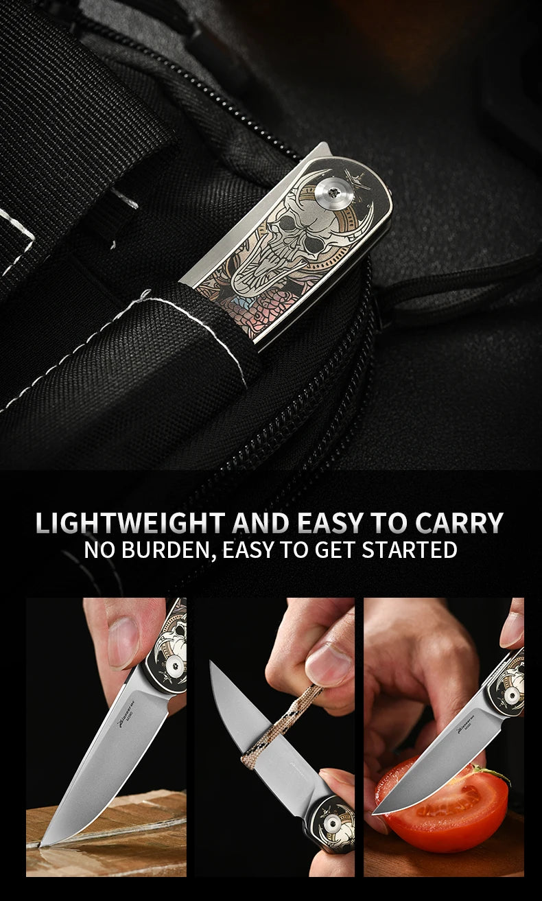 PioneerEDC Titanium Handle Knife M390 Blade Pocket Knife Folding Utility Camping Knife Portable Tactical Survival Outdoor Tool