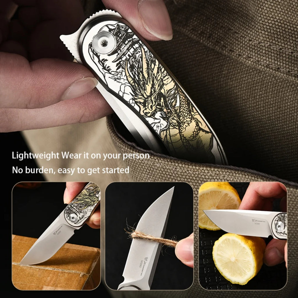 PioneerEDC Custom OEM Industrial Grade Gr5 Titanium EDC Folding Knife M390 Blade High Hardness Portable Tactical Camping Tool