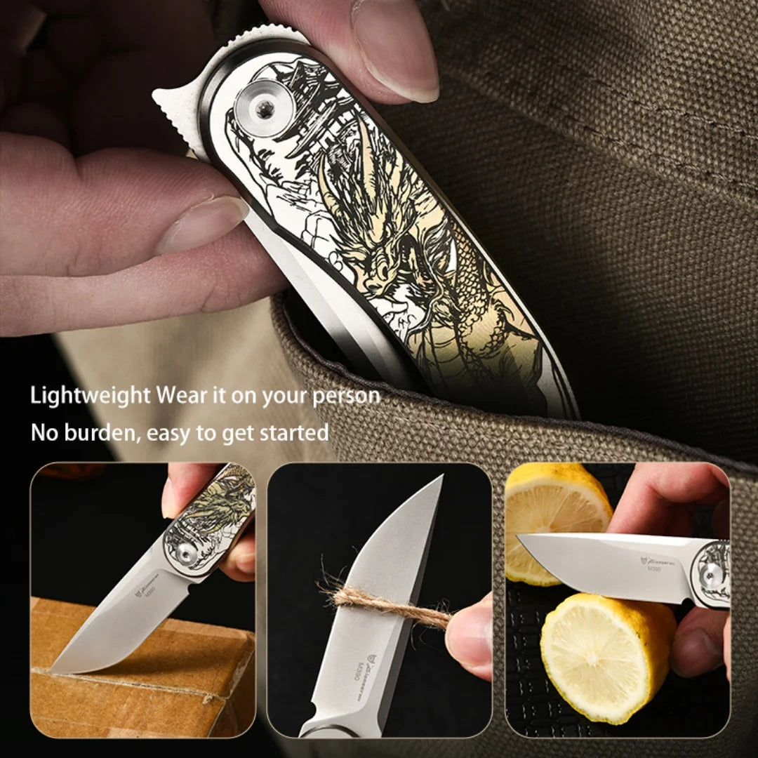PioneerEDC Custom OEM Industrial Grade Gr5 Titanium EDC Folding Knife M390 Blade High Hardness Portable Tactical Camping Tool