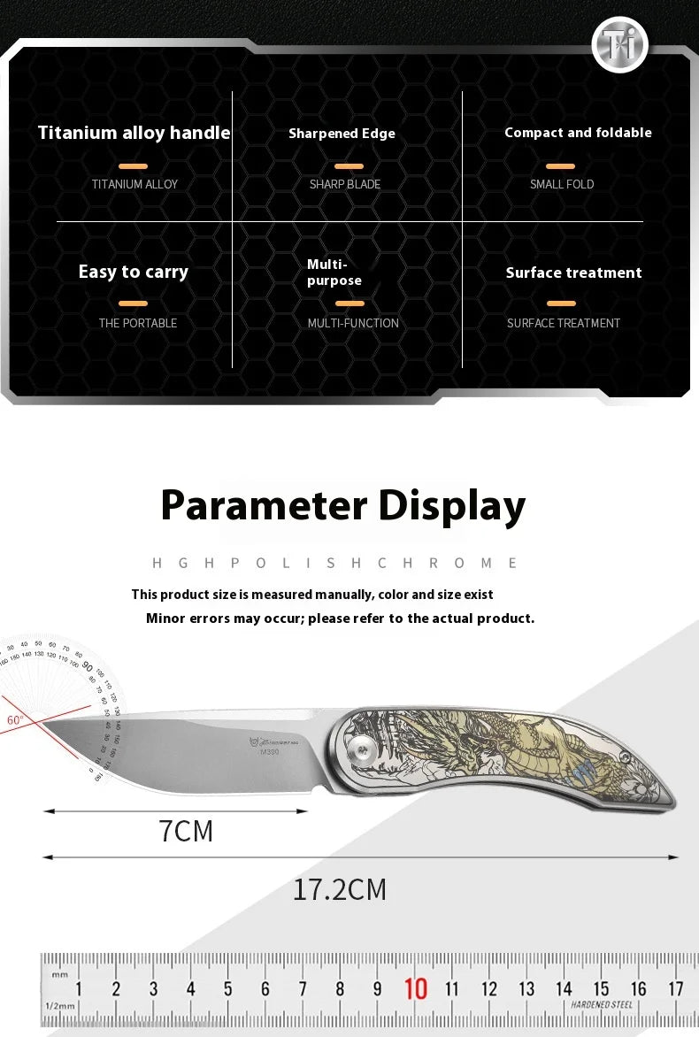 PioneerEDC Custom OEM Industrial Grade Gr5 Titanium EDC Folding Knife M390 Blade High Hardness Portable Tactical Camping Tool