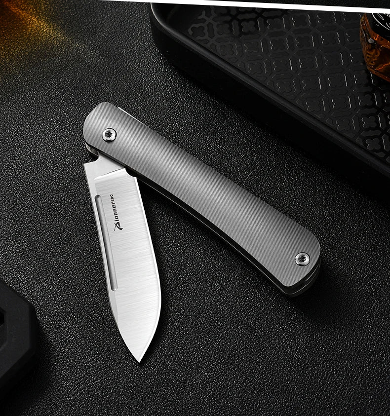 PioneerEDC 14C28N Steel Blade Grade 5 Titanium Folding Knife Sandblasted Color Value EDC Camping Tactical Knife