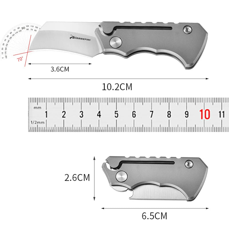 PioneerEDC Survival DIY Titanium Knife EDC Stainless Steel Blade Mini Portable Folding Tactical Pocket Knife Outdoor Camping