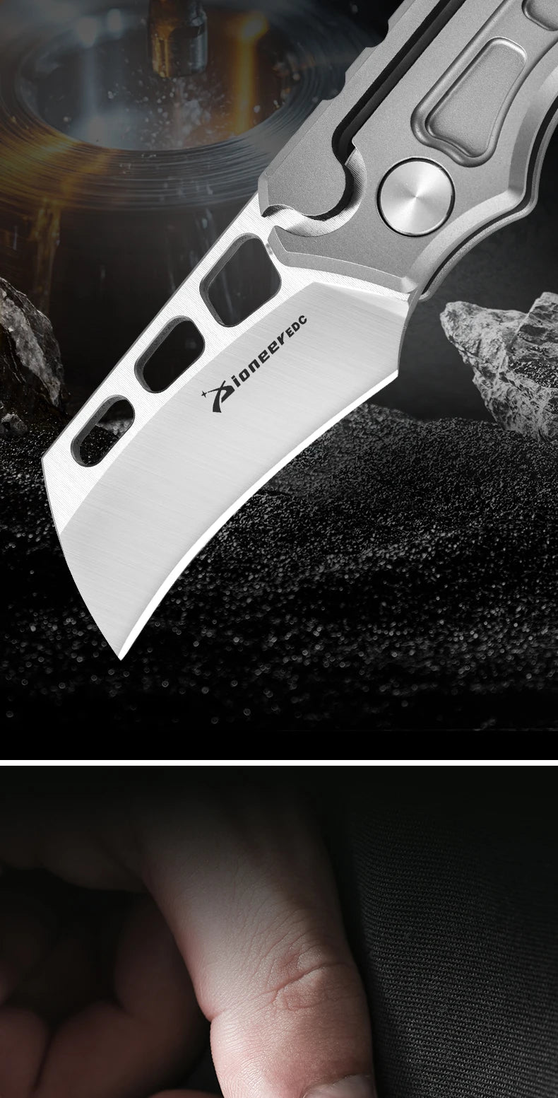 PioneerEDC Survival DIY Titanium Knife EDC Stainless Steel Blade Mini Portable Folding Tactical Pocket Knife Outdoor Camping