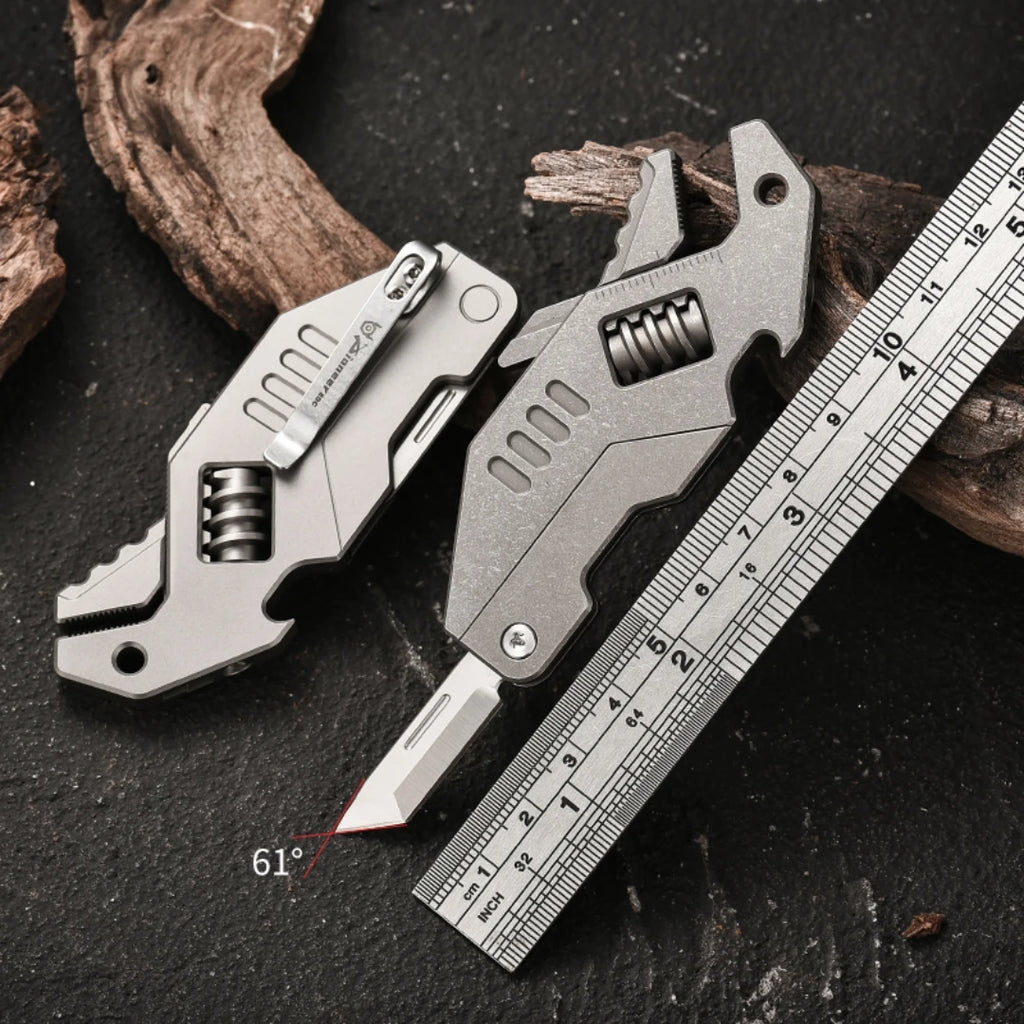 PioneerEDC Mini Adjustable Wrench & M390 Titanium Folding Knife - Heavy Duty 2-in-1 Multifunction EDC Tool for Outdoor