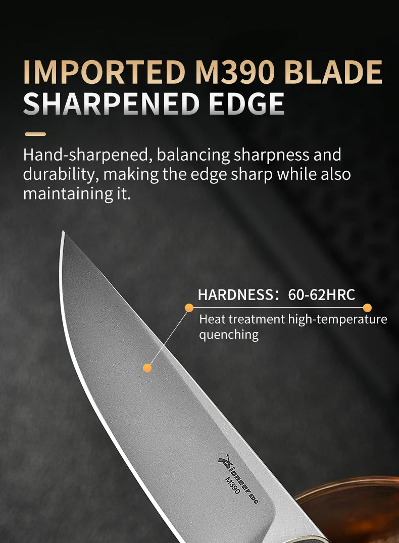 PioneerEDC Titanium Handle Knife M390 Blade Pocket Knife Folding Utility Camping Knife Portable Tactical Survival Outdoor Tool
