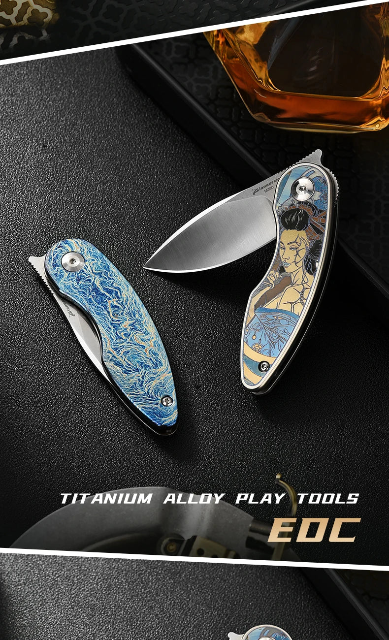 PioneerEDC Custom OEM M390 EDC Folding Knife with Gr5 Handle - Professional-Grade Mini Tool for Camping, Survival & OEM Projects