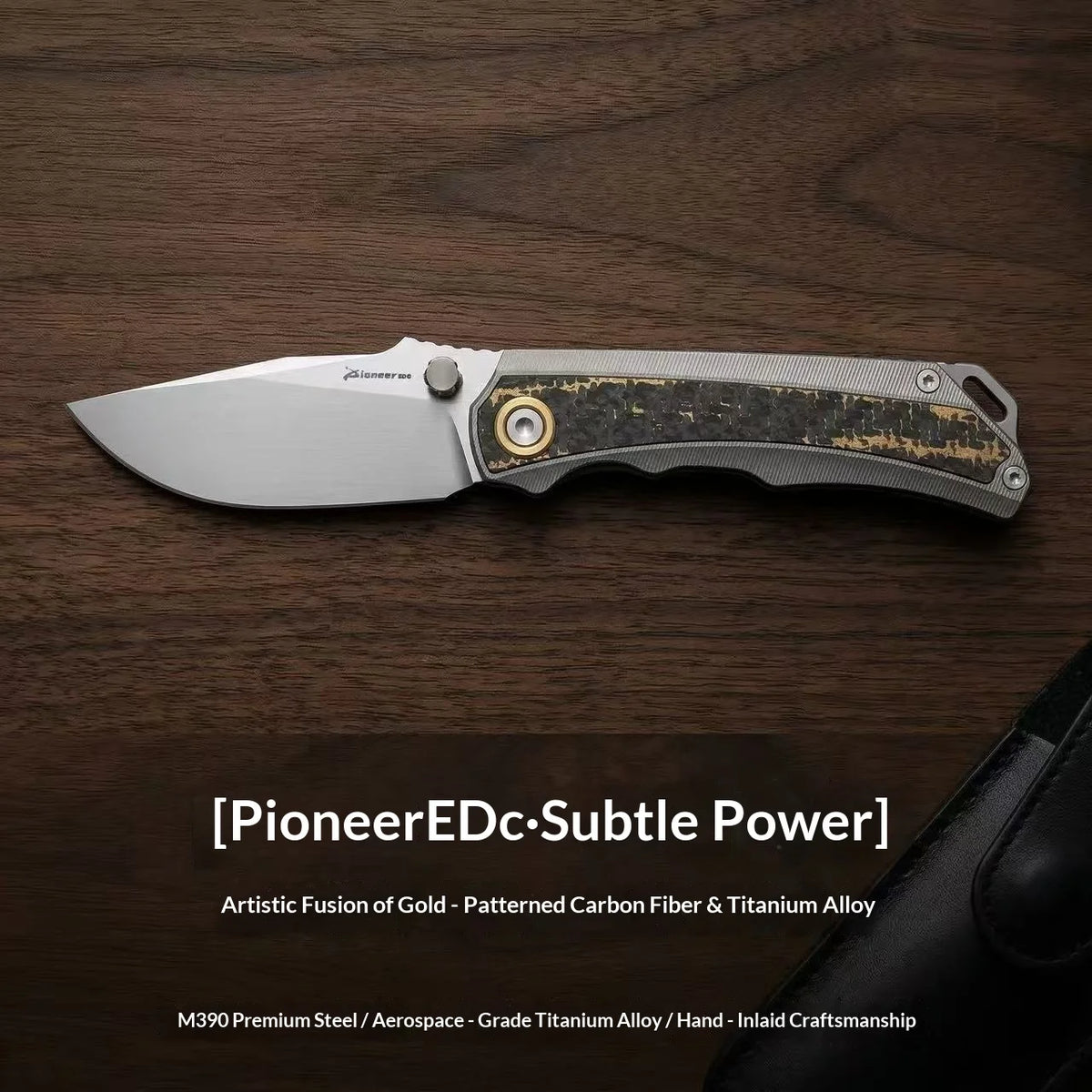PioneerEDC M390 Titanium Alloy Inlaid Carbon Fiber DIY Outdoor Portable Folding Knife Non-changeable Blade Camping Self-defense