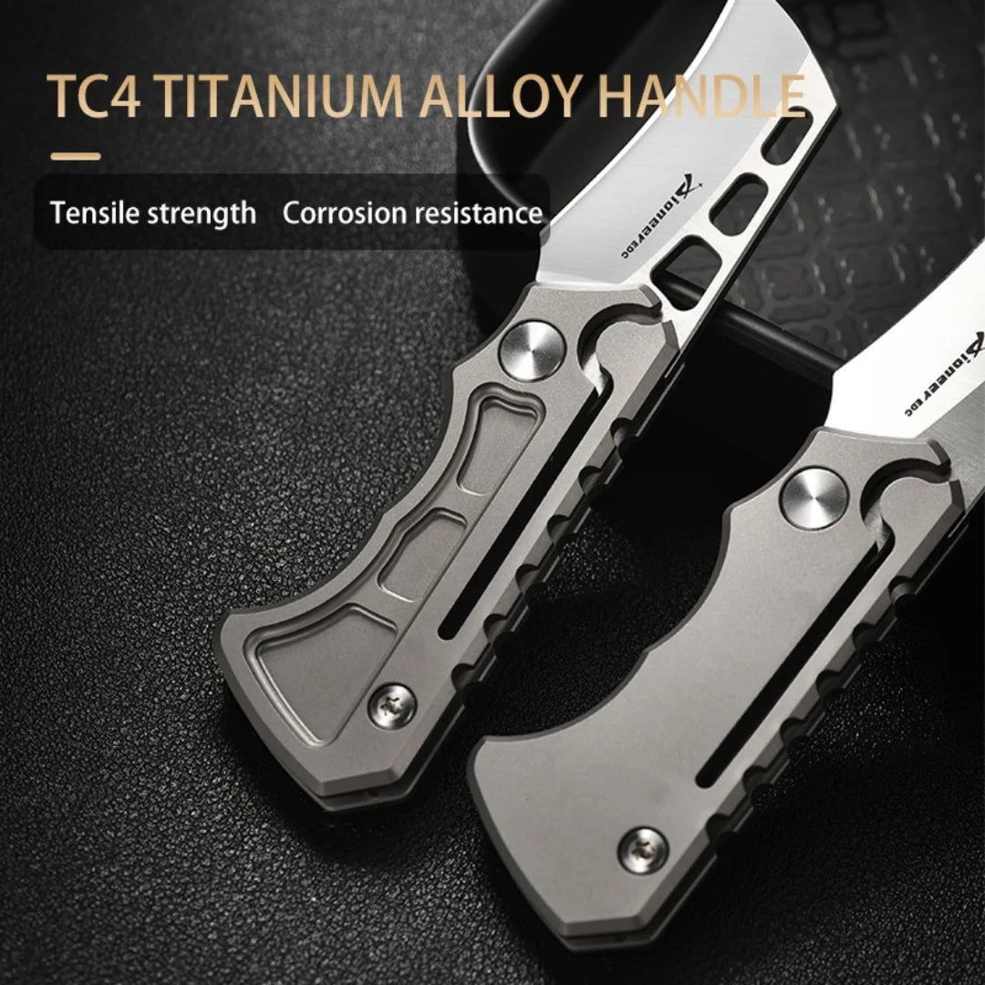 PioneerEDC Survival DIY Titanium Knife EDC Stainless Steel Blade Mini Portable Folding Tactical Pocket Knife Outdoor Camping
