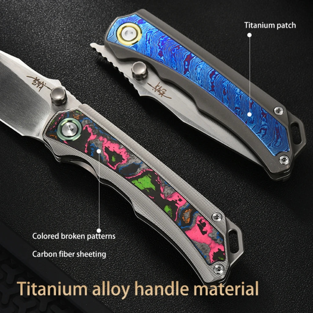 PioneerEDC M390 & Gr5 Titanium Damascus Knife Multi-Functional Outdoor Survival Knife Portable Knife for Camping Activities