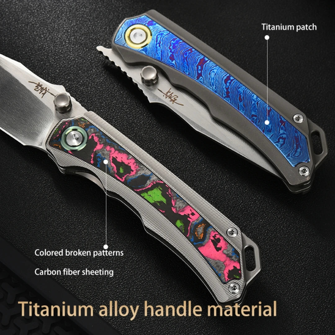 PioneerEDC M390 & Gr5 Titanium Damascus Knife Multi-Functional Outdoor Survival Knife Portable Knife for Camping Activities
