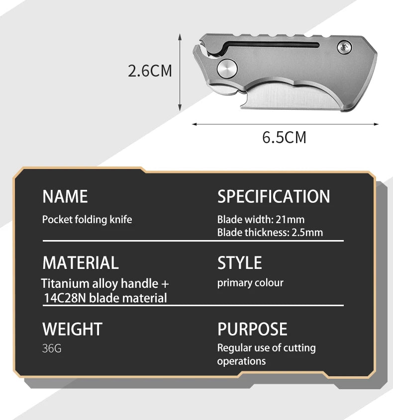 PioneerEDC Survival DIY Titanium Knife EDC Stainless Steel Blade Mini Portable Folding Tactical Pocket Knife Outdoor Camping