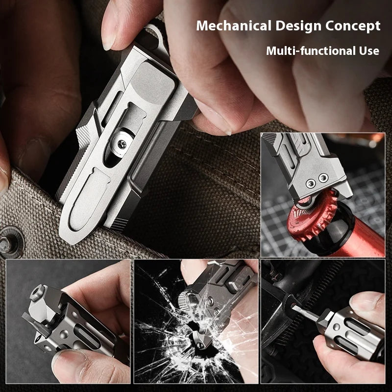 PioneerEDC Industrial Grade Multifunction Spinning EDC Knife TC4 Titanium Tactical Art Knife Portable Outdoor OEM CNC Unibody