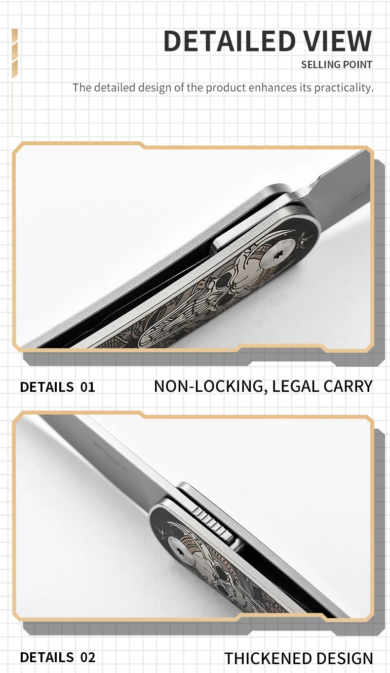 PioneerEDC Titanium Handle Knife M390 Blade Pocket Knife Folding Utility Camping Knife Portable Tactical Survival Outdoor Tool
