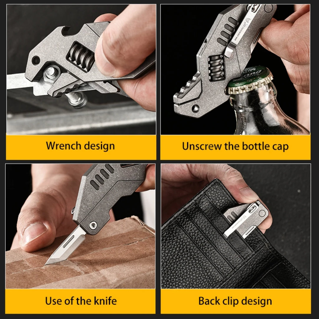PioneerEDC Mini Adjustable Wrench & M390 Titanium Folding Knife - Heavy Duty 2-in-1 Multifunction EDC Tool for Outdoor