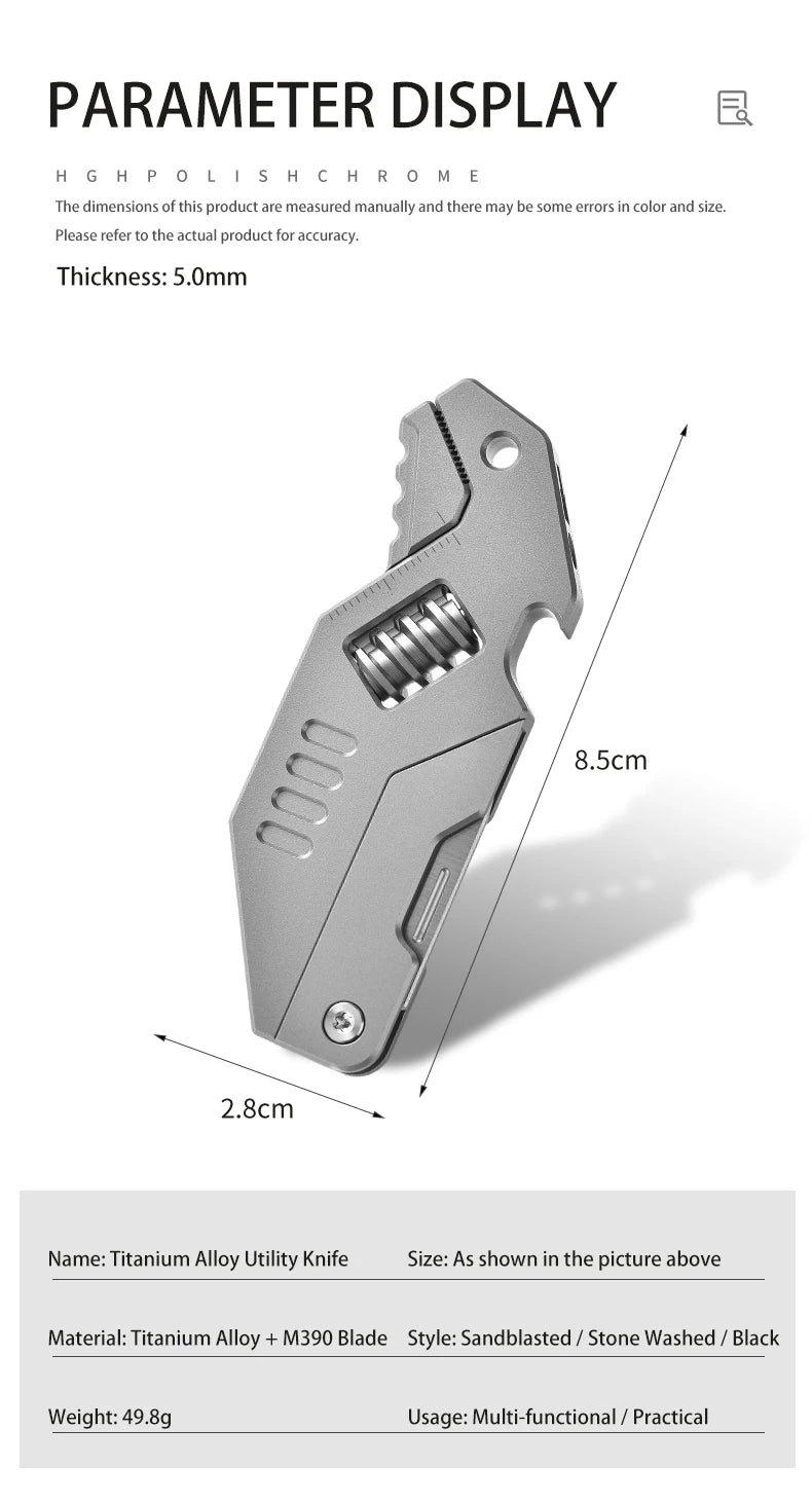 PioneerEDC Mini Adjustable Wrench & M390 Titanium Folding Knife - Heavy Duty 2-in-1 Multifunction EDC Tool for Outdoor