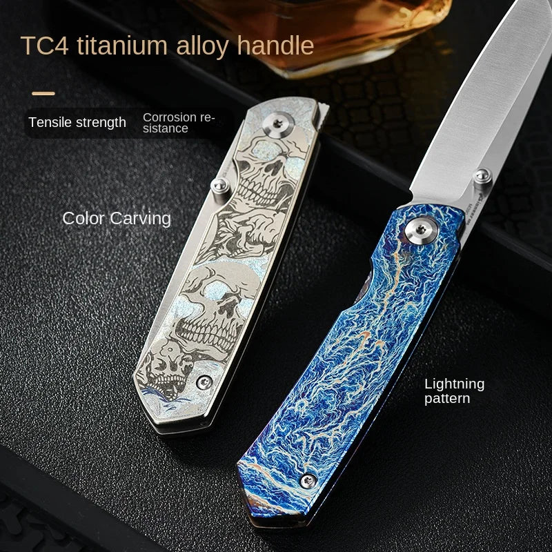 PioneerEDC Gr5 & M390 Titanium Alloy EDC Knife High Hardness Portable Tactical Multifunctional Knife for Survival Outdoor Use