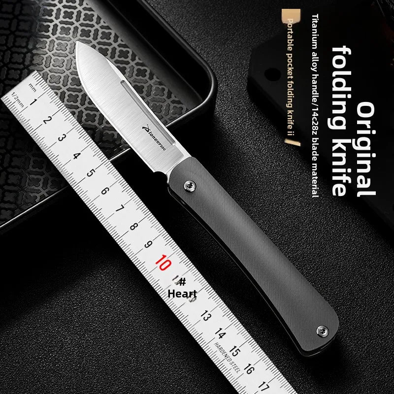 PioneerEDC 14C28N Steel Blade Grade 5 Titanium Folding Knife Sandblasted Color Value EDC Camping Tactical Knife
