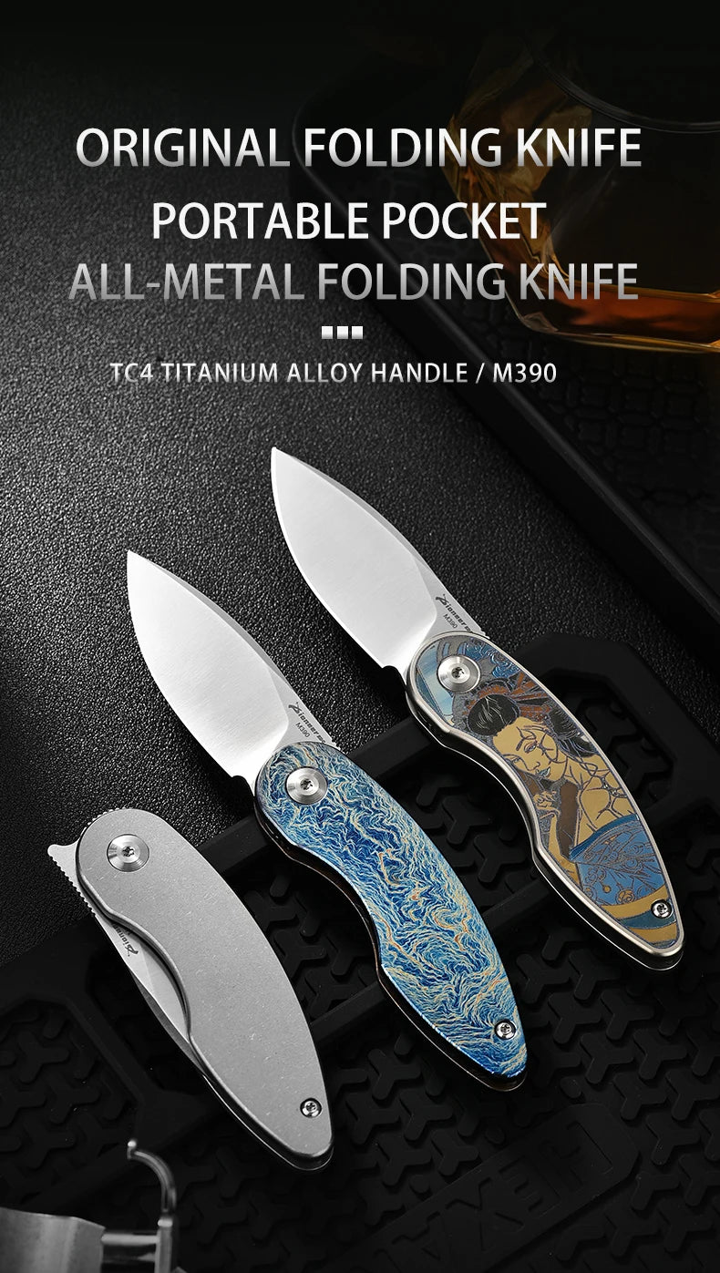 PioneerEDC Custom OEM M390 EDC Folding Knife with Gr5 Handle - Professional-Grade Mini Tool for Camping, Survival & OEM Projects
