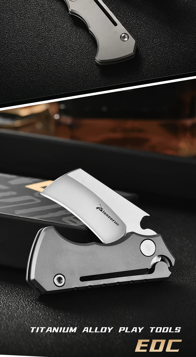 PioneerEDC Survival DIY Titanium Knife EDC Stainless Steel Blade Mini Portable Folding Tactical Pocket Knife Outdoor Camping