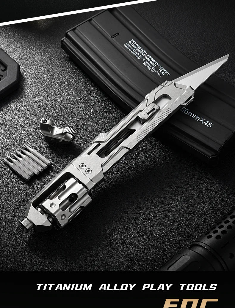 PioneerEDC Industrial Grade Multifunction Spinning EDC Knife TC4 Titanium Tactical Art Knife Portable Outdoor OEM CNC Unibody