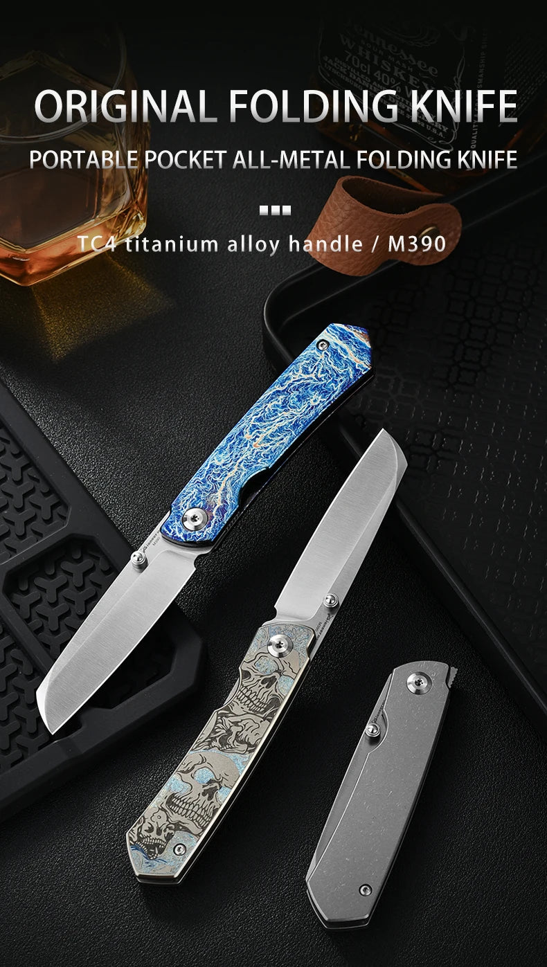 PioneerEDC Gr5 & M390 Titanium Alloy EDC Knife High Hardness Portable Tactical Multifunctional Knife for Survival Outdoor Use