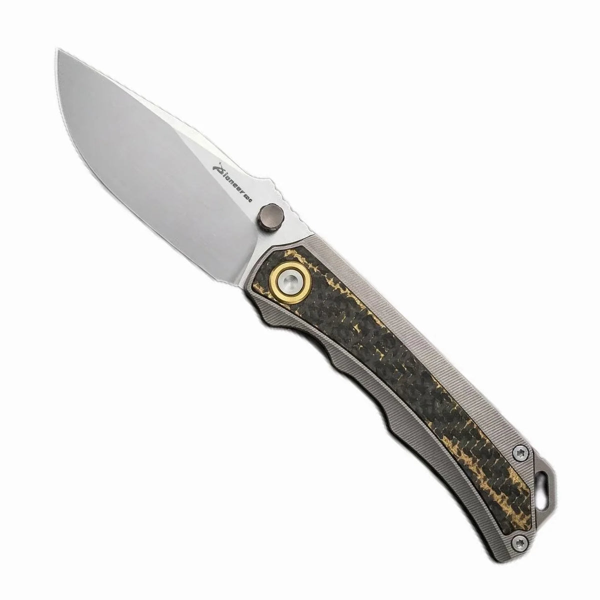 PioneerEDC M390 Titanium Alloy Inlaid Carbon Fiber DIY Outdoor Portable Folding Knife Non-changeable Blade Camping Self-defense