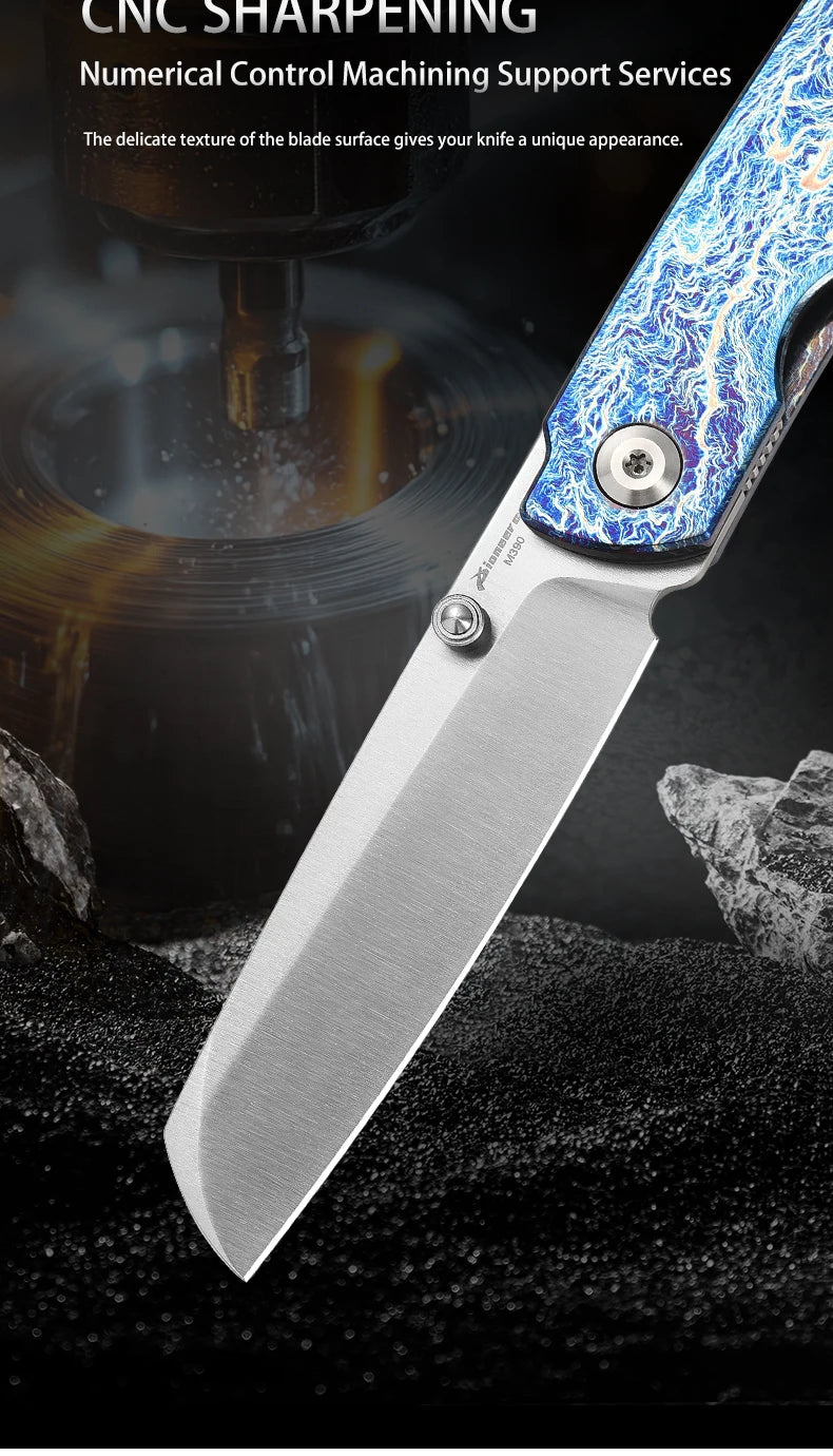 PioneerEDC Gr5 & M390 Titanium Alloy EDC Knife High Hardness Portable Tactical Multifunctional Knife for Survival Outdoor Use