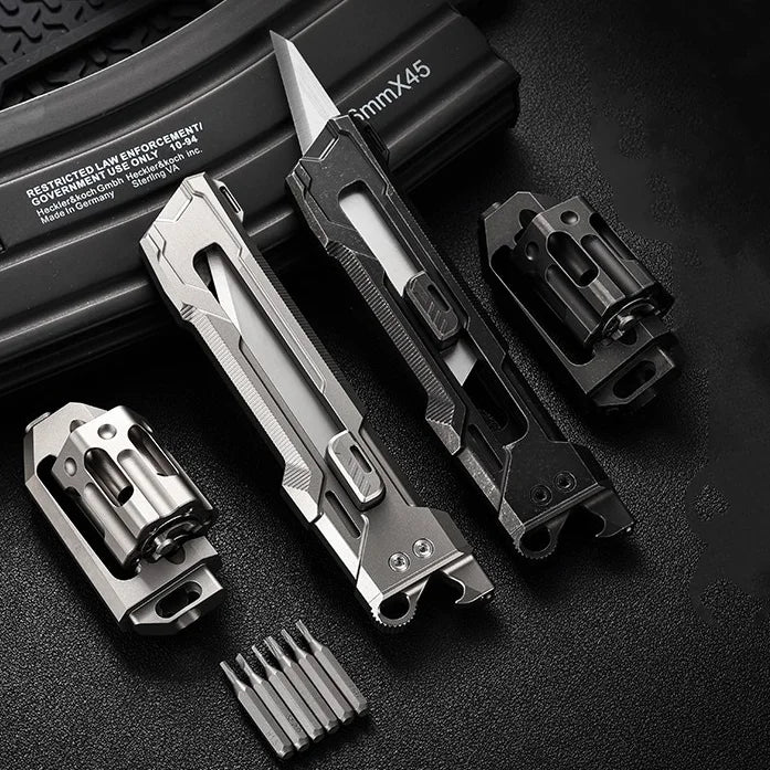 PioneerEDC Industrial Grade Multifunction Spinning EDC Knife TC4 Titanium Tactical Art Knife Portable Outdoor OEM CNC Unibody