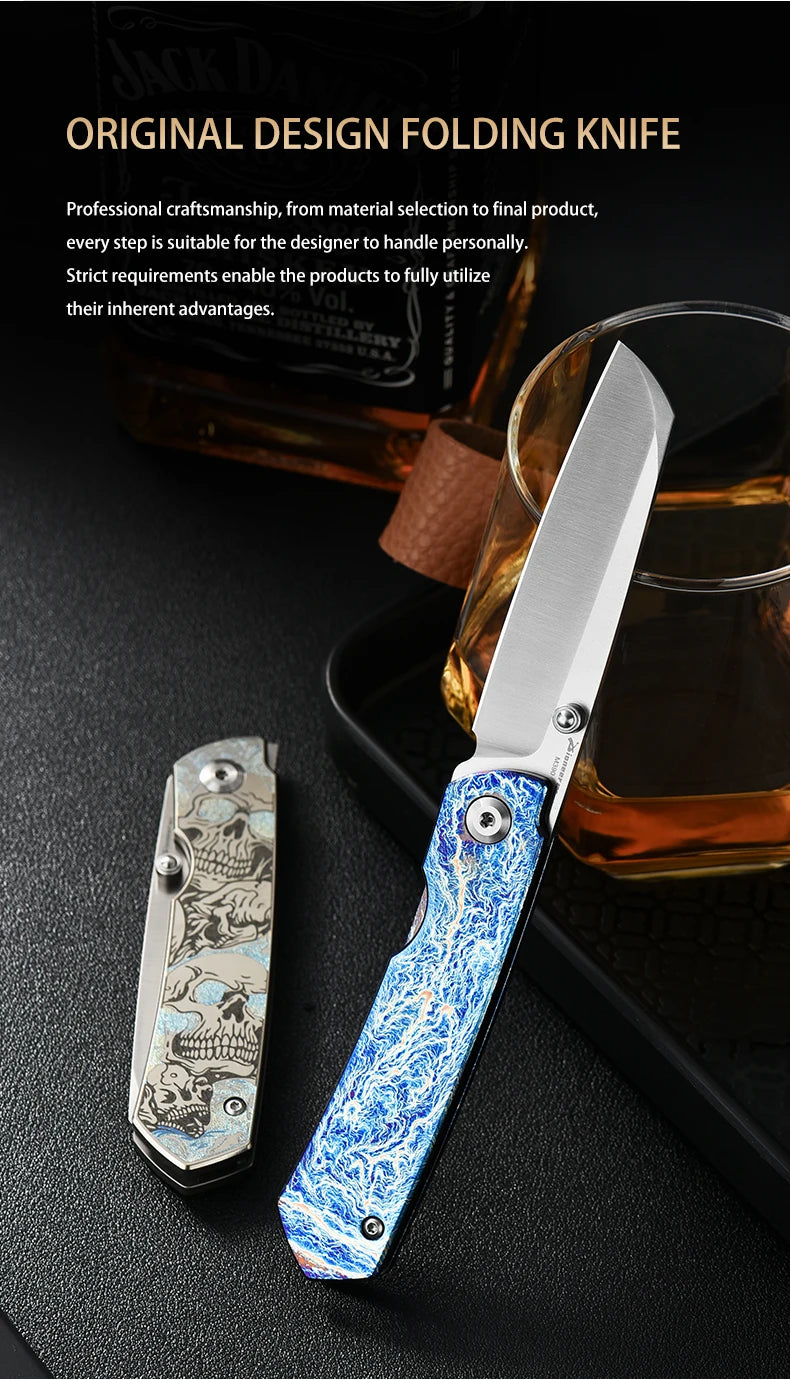 PioneerEDC Gr5 & M390 Titanium Alloy EDC Knife High Hardness Portable Tactical Multifunctional Knife for Survival Outdoor Use