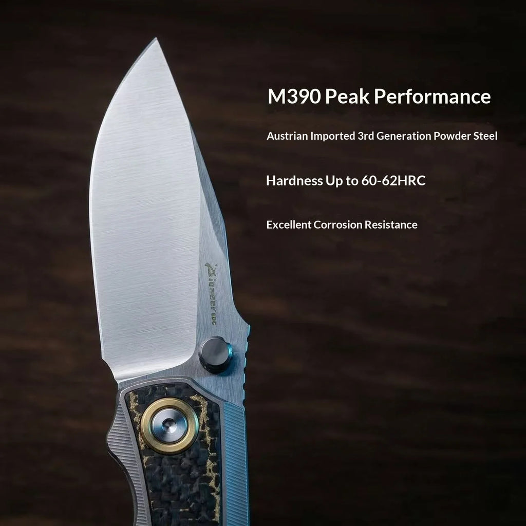 PioneerEDC M390 Titanium Alloy Inlaid Carbon Fiber DIY Outdoor Portable Folding Knife Non-changeable Blade Camping Self-defense
