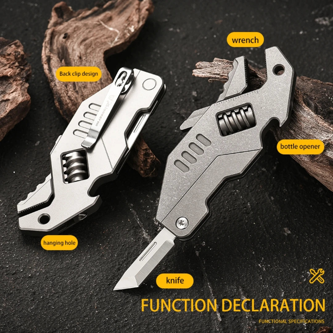 PioneerEDC Mini Adjustable Wrench & M390 Titanium Folding Knife - Heavy Duty 2-in-1 Multifunction EDC Tool for Outdoor