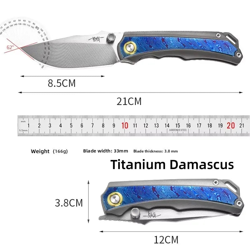 PioneerEDC M390 & Gr5 Titanium Damascus Knife Multi-Functional Outdoor Survival Knife Portable Knife for Camping Activities