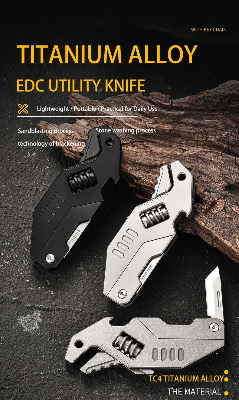 PioneerEDC Mini Adjustable Wrench & M390 Titanium Folding Knife - Heavy Duty 2-in-1 Multifunction EDC Tool for Outdoor