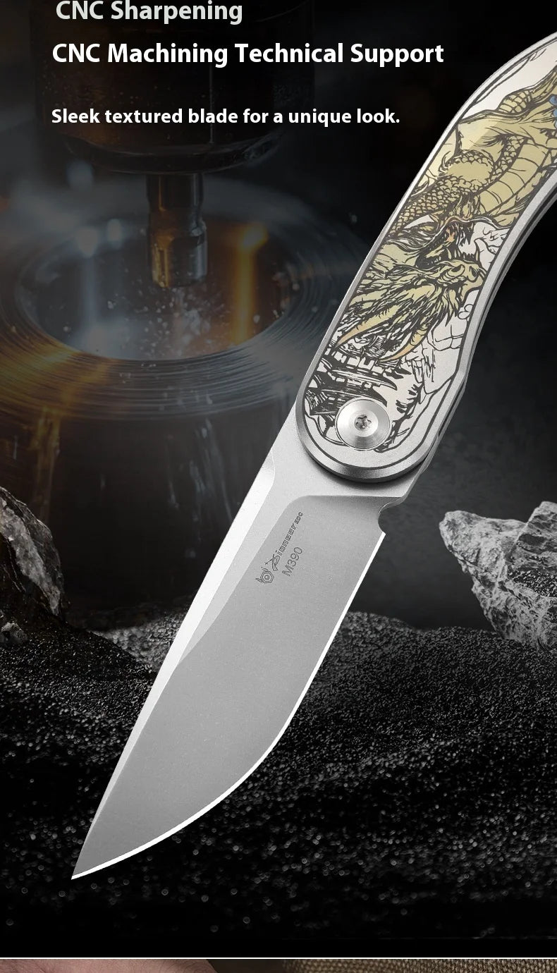 PioneerEDC Custom OEM Industrial Grade Gr5 Titanium EDC Folding Knife M390 Blade High Hardness Portable Tactical Camping Tool