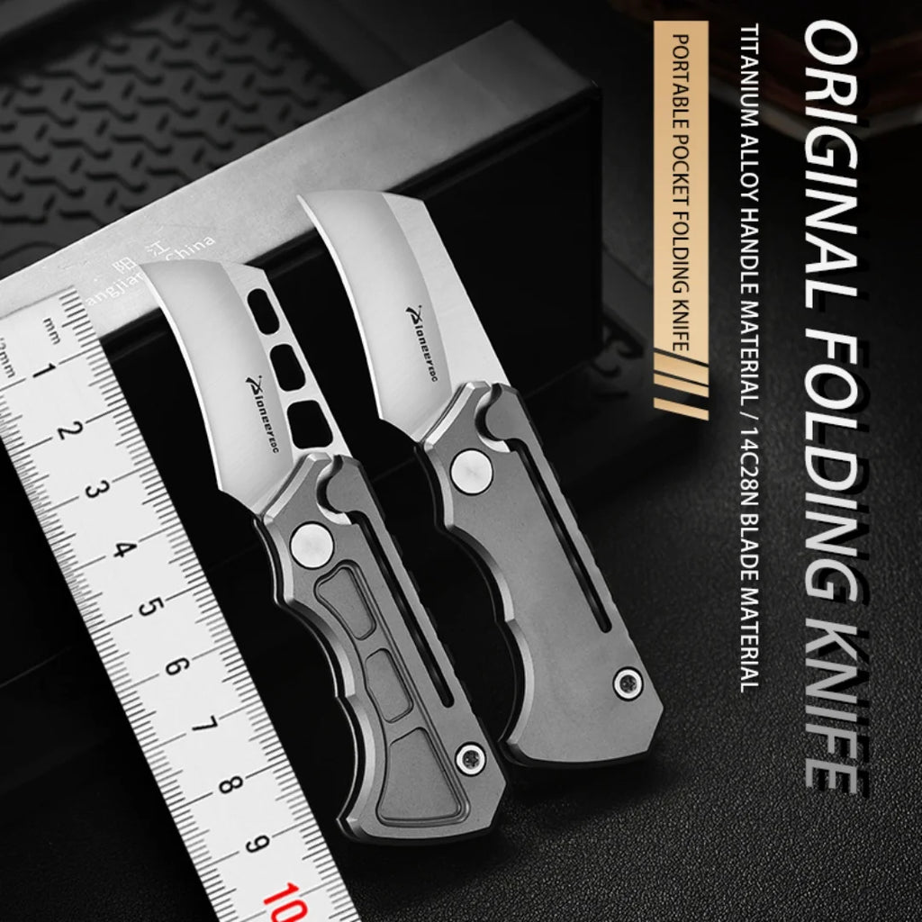 PioneerEDC Survival DIY Titanium Knife EDC Stainless Steel Blade Mini Portable Folding Tactical Pocket Knife Outdoor Camping