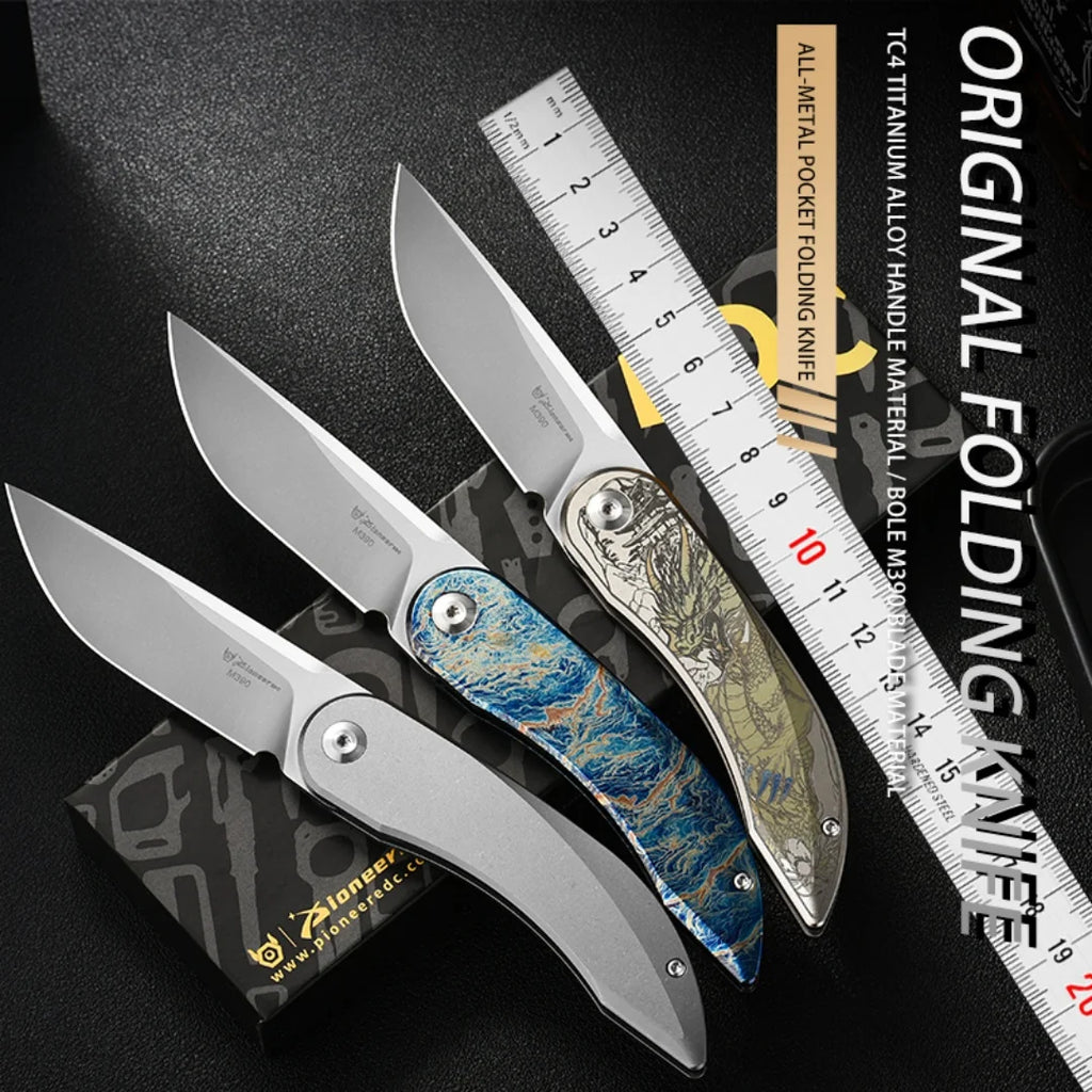 PioneerEDC Custom OEM Industrial Grade Gr5 Titanium EDC Folding Knife M390 Blade High Hardness Portable Tactical Camping Tool
