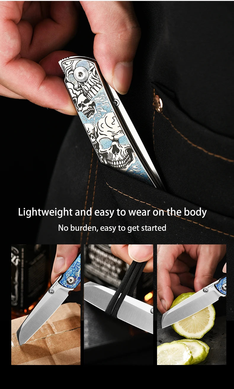 PioneerEDC Gr5 & M390 Titanium Alloy EDC Knife High Hardness Portable Tactical Multifunctional Knife for Survival Outdoor Use