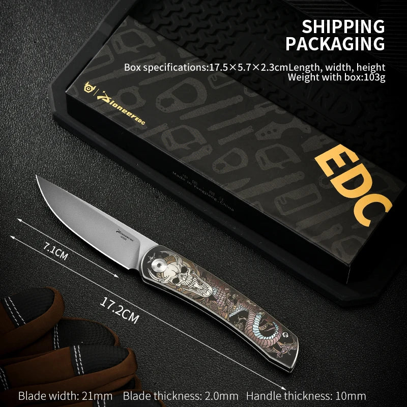 PioneerEDC Titanium Handle Knife M390 Blade Pocket Knife Folding Utility Camping Knife Portable Tactical Survival Outdoor Tool