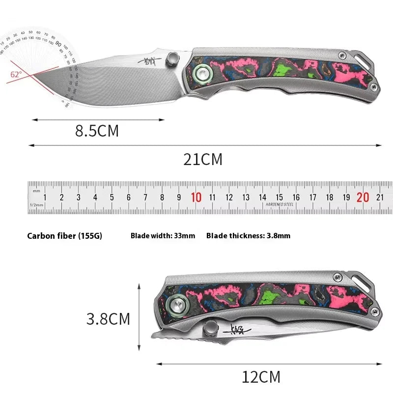 PioneerEDC M390 & Gr5 Titanium Damascus Knife Multi-Functional Outdoor Survival Knife Portable Knife for Camping Activities